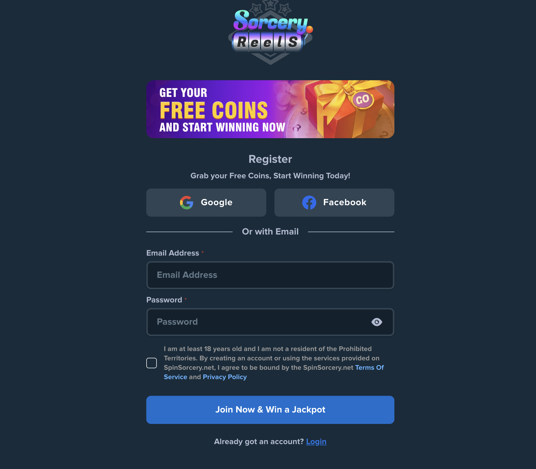 Spin Sorcery Registration desktop